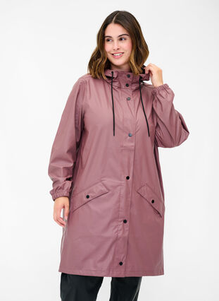 Rain jacket with hood and button fastening, Rose Taupe, Model image number 0