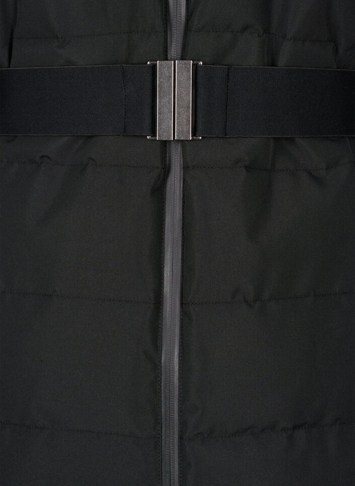 Water-repellent ski jacket with hood and belt, Black, Packshot image number 3