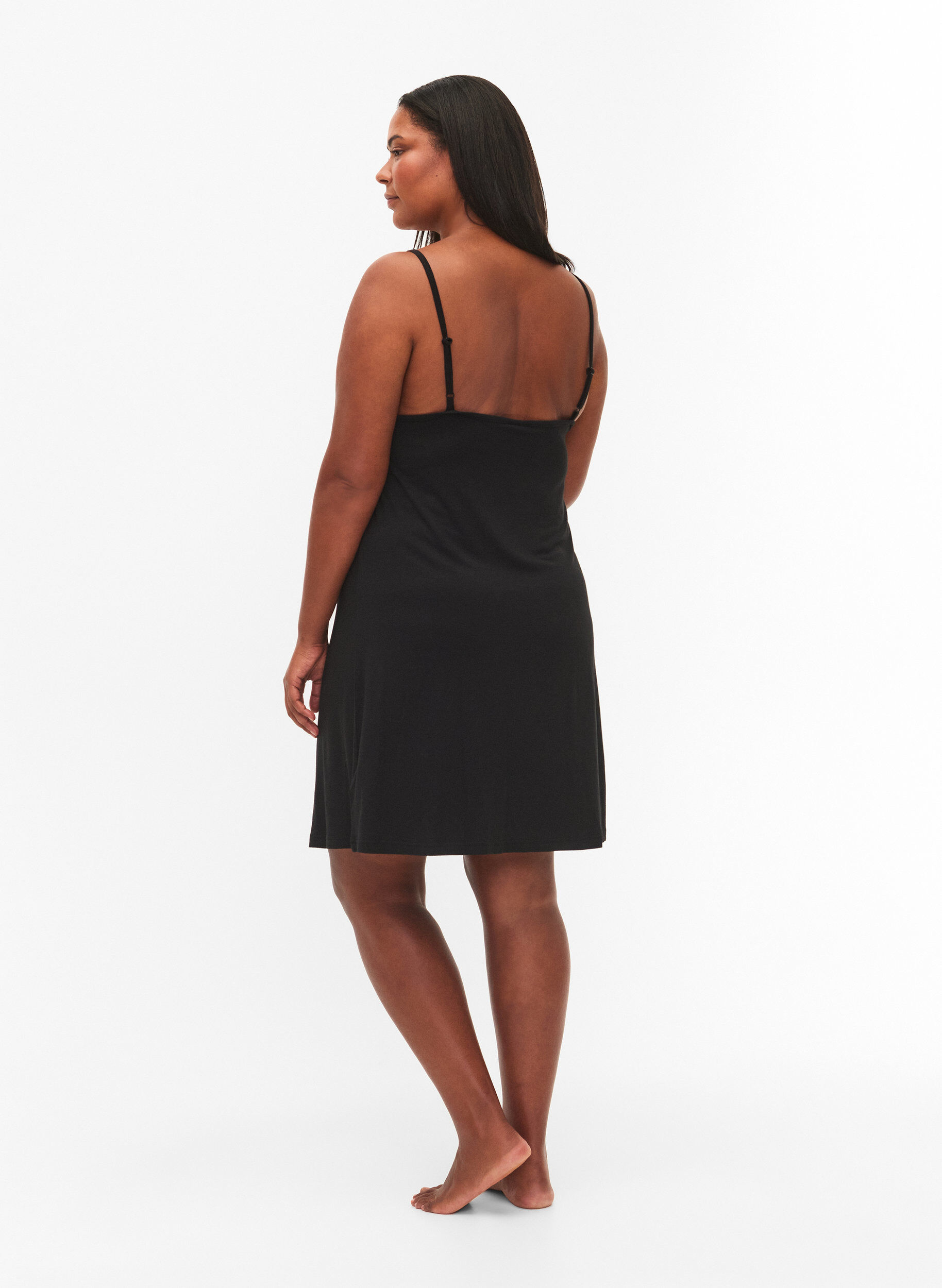 ZizzifashionViscose nightgown with lace trim, Black, Model image number 2