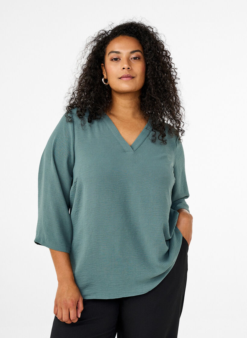 Blouse with 3/4 sleeves, Green, Model image number 0