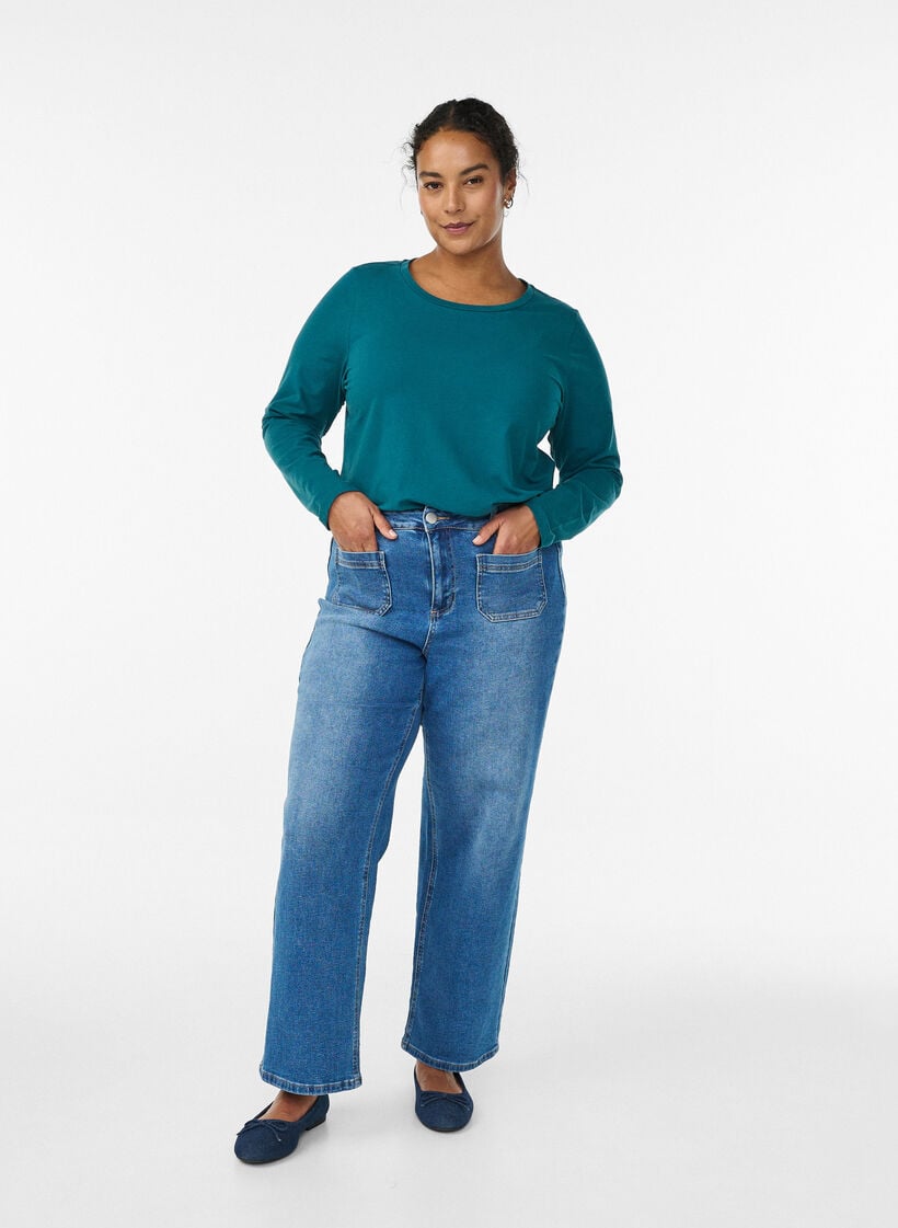 Basic jersey top with long sleeves, Green, Model image number 1