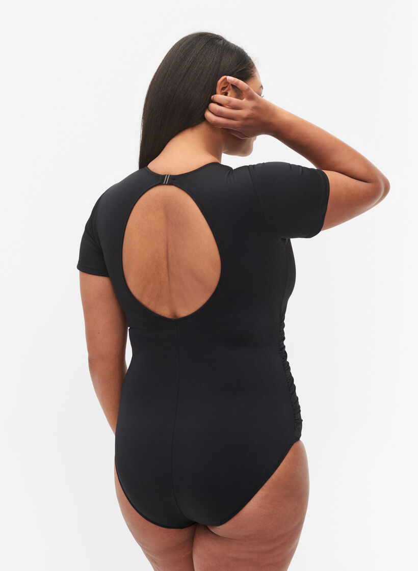 Swimsuit with short sleeves, Black, Model image number 1