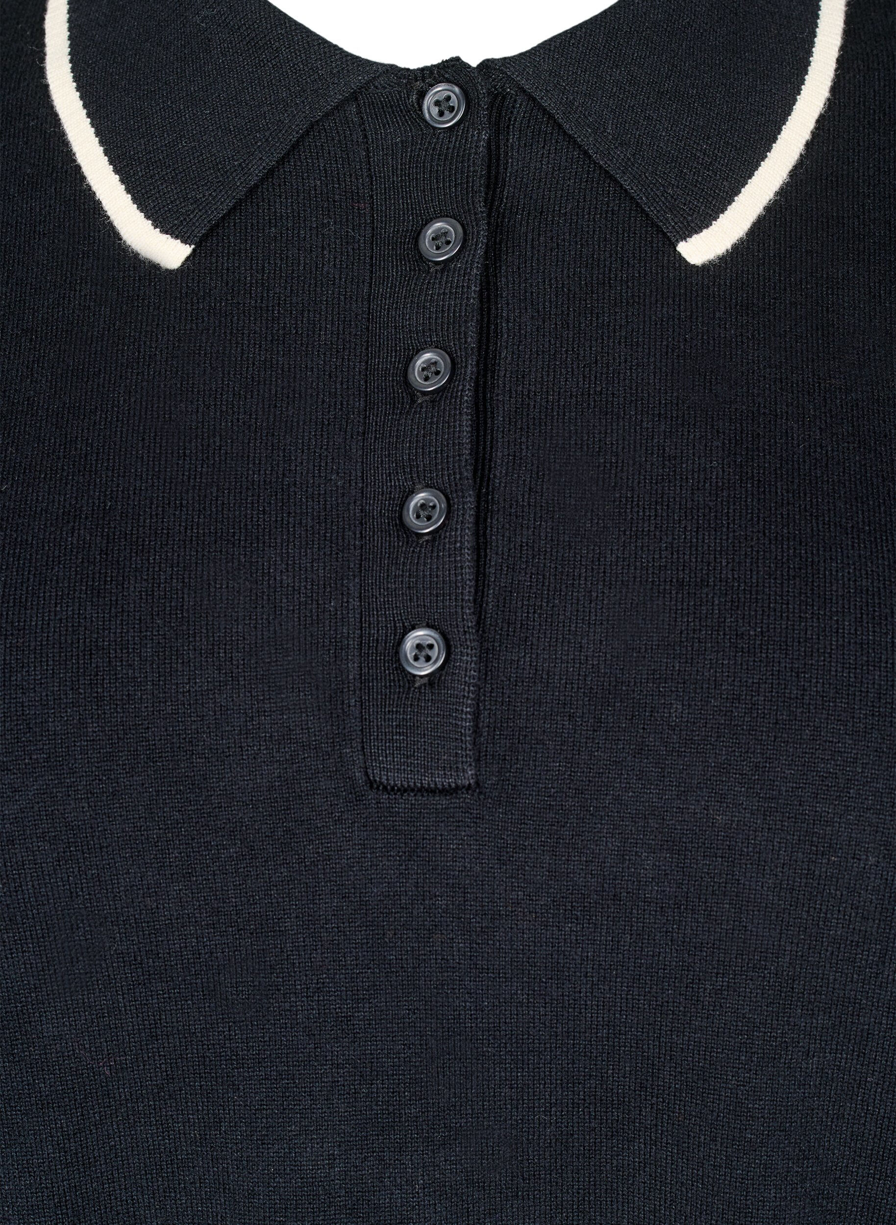 Zizzifashion Fine-knit polo shirt with contrast trim, Black, Packshot image number 2