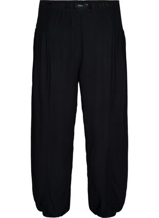 Loose-fitting trousers with smocking detail, Black, Packshot image number 0