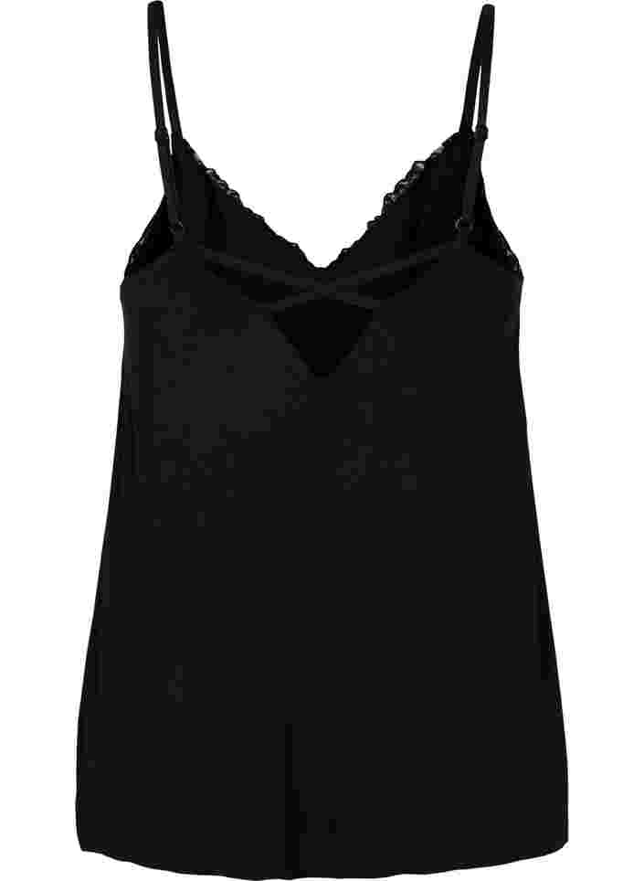 Viscose night top with lace, Black, Packshot image number 1