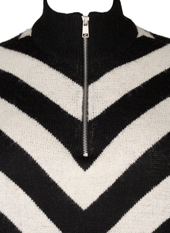 High neck knitted sweater with zipper, Black Birch Stripe, Packshot image number 2