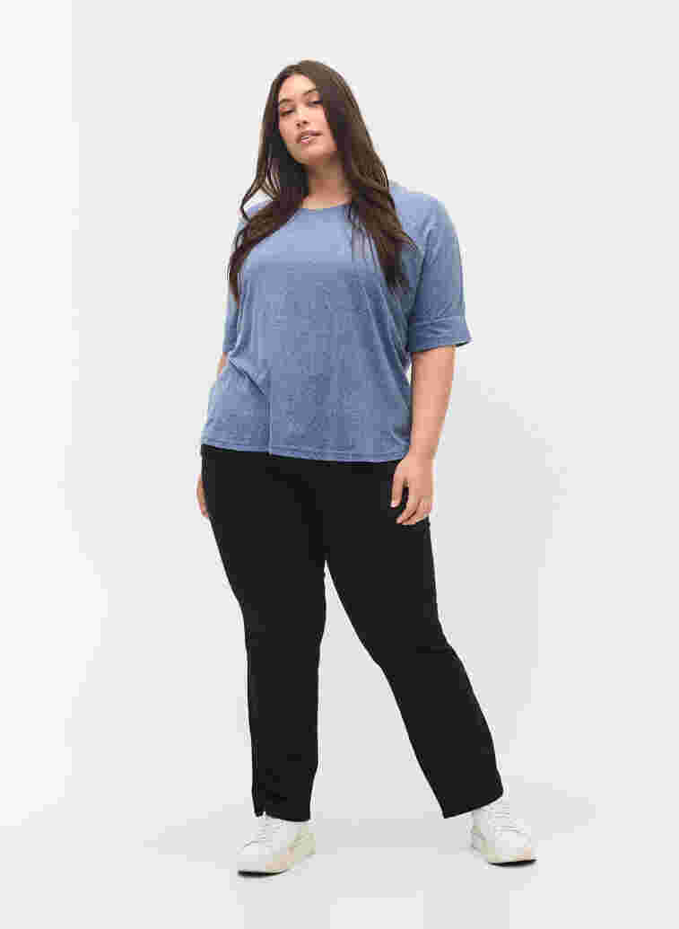 Melange blouse with short sleeves, Twilight Blue Mel., Model image number 2