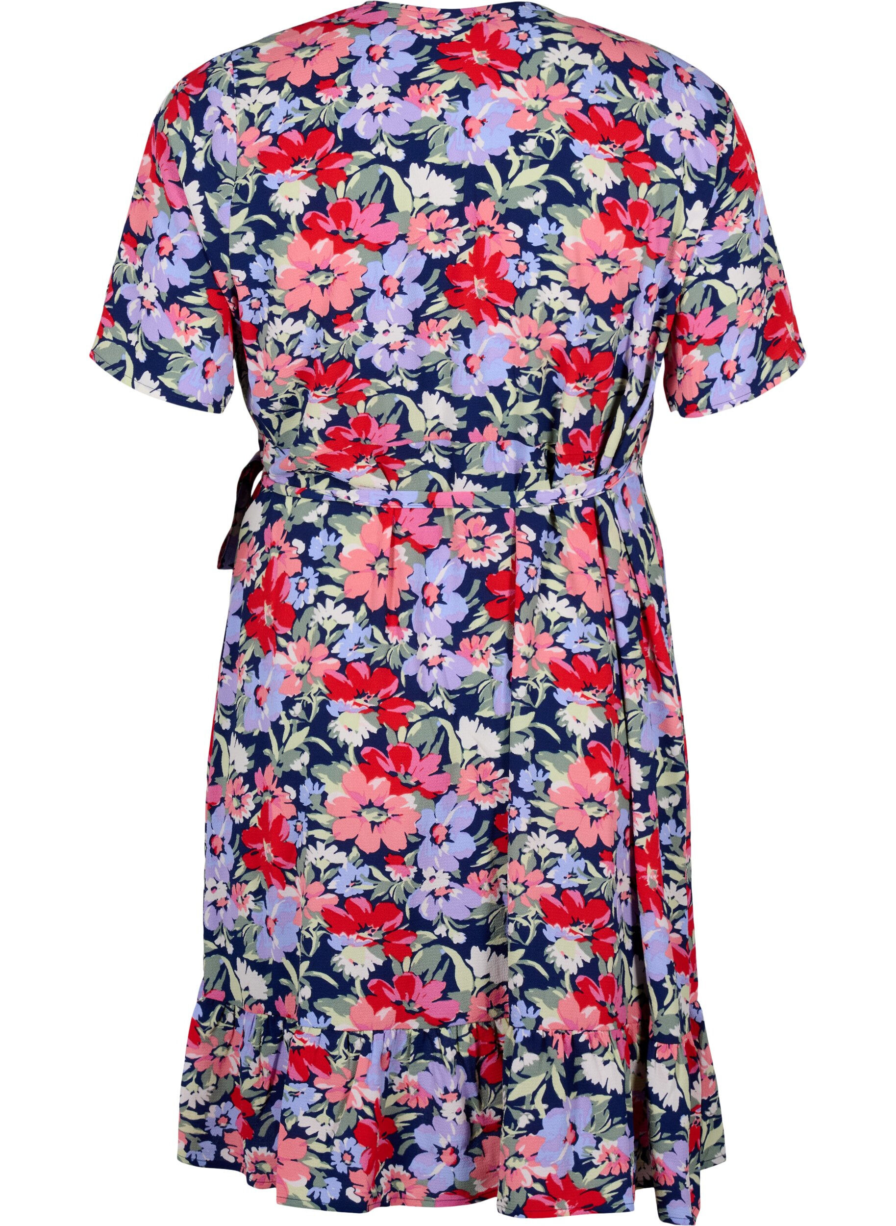 Zizzifashion Floral wrap dress with short sleeves, Blue, Packshot image number 1