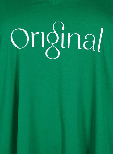 Cotton t-shirt with text print and v-neck, Jolly Green ORI, Packshot image number 2