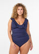 Swimsuit with ruffles and removable padding, Blue, Model image number 0