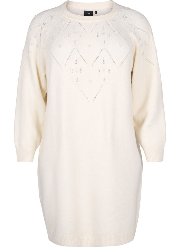 Knitted dress with pattern and beads, Birch Mel., Packshot image number 0