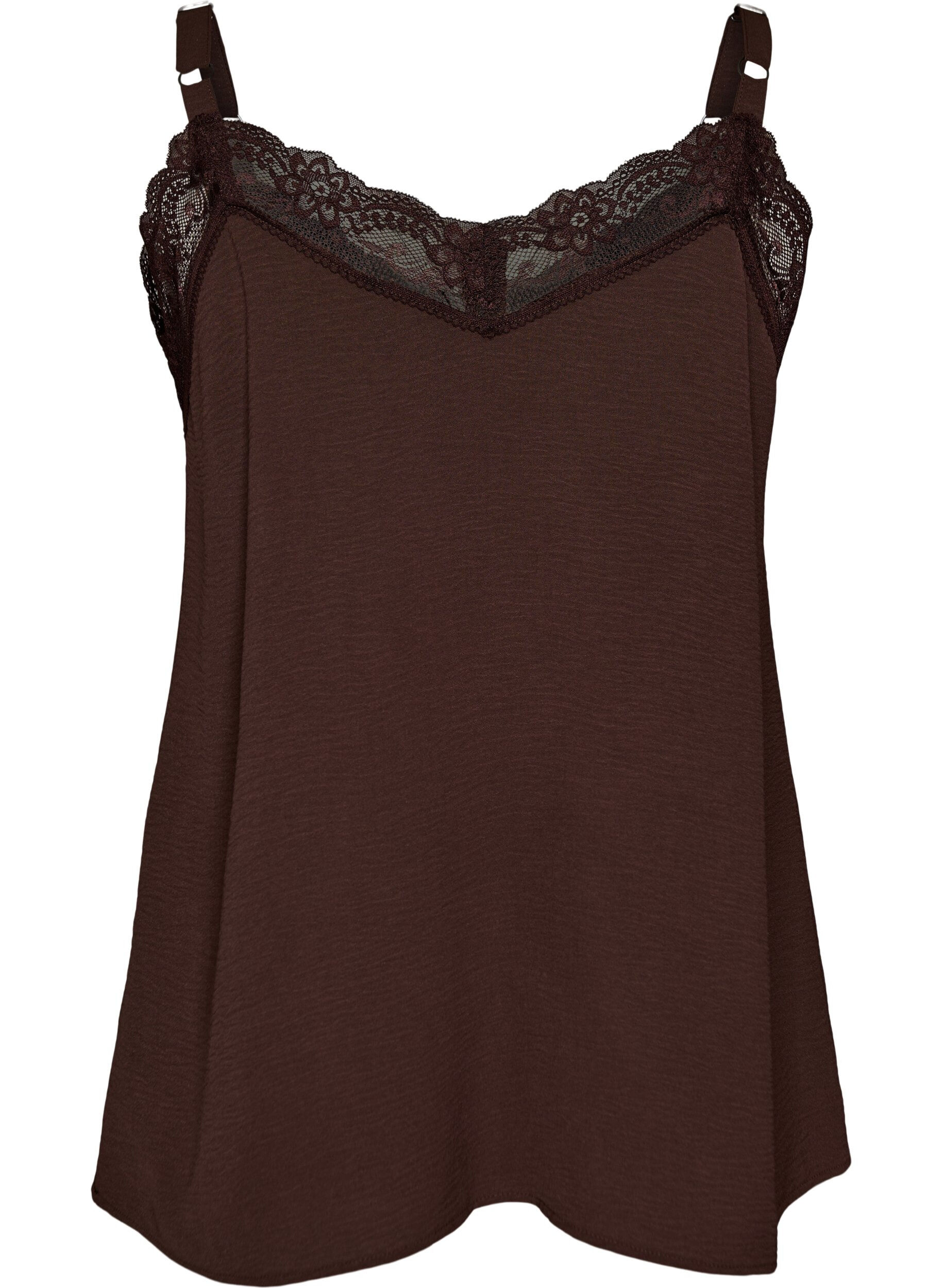 Zizzifashion Cami top with a V-neck and lace trim, Brown, Packshot image number 1