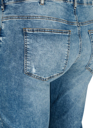 Emily jeans with regular waist and destroy, Blue denim, Packshot image number 3