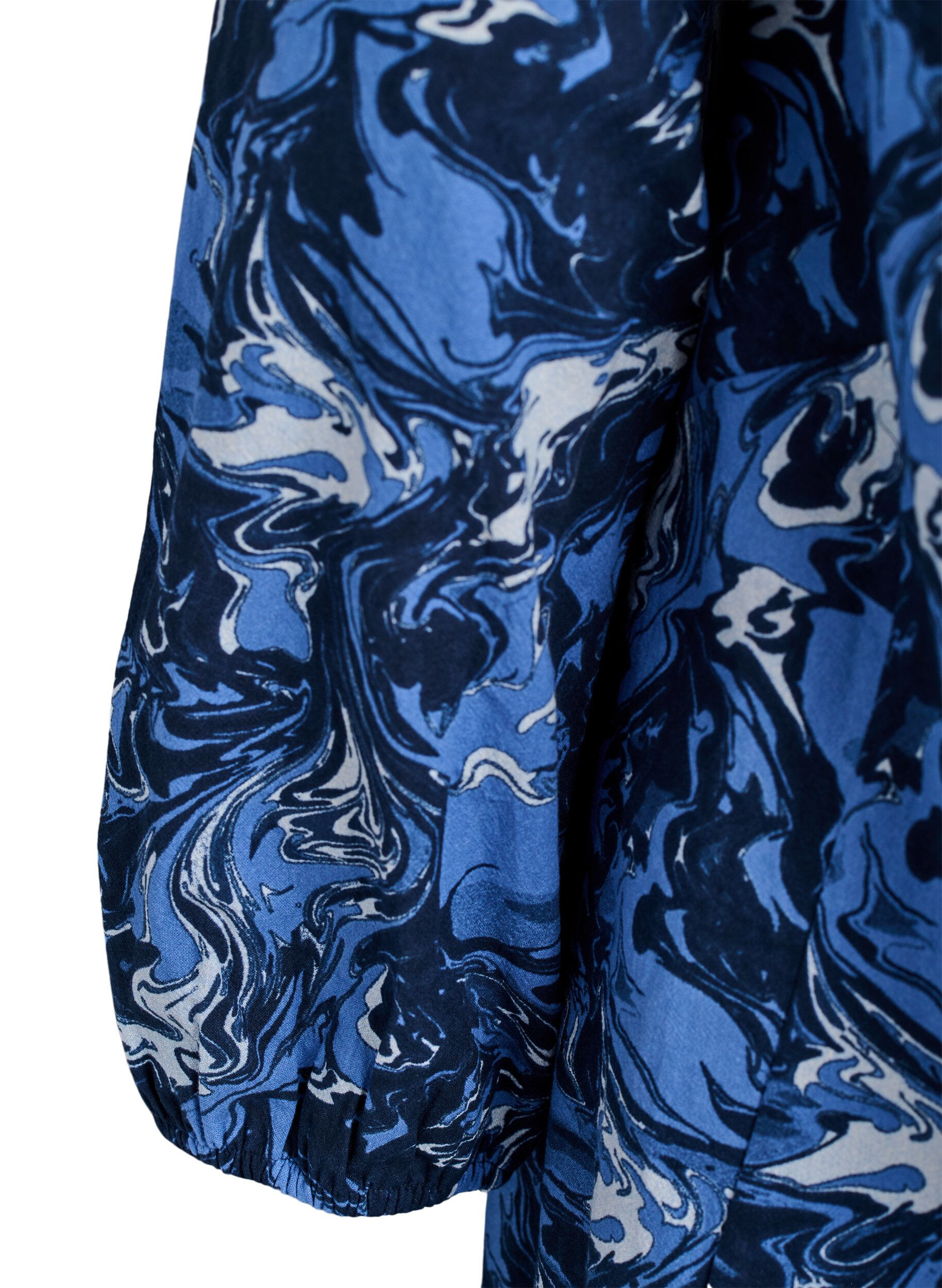 ZizzifashionShort cotton dress with an elasticated hem and long sleeves, Blue, Packshot image number 3