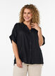 Viscose shirt with short sleeves and ruched detail, Black, Model image number 0
