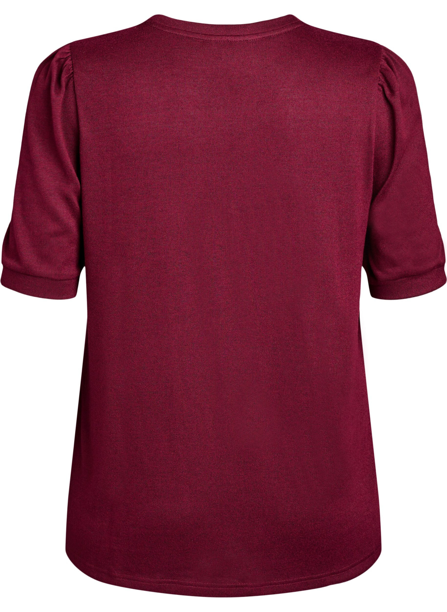 Zizzifashion Blouse with button detail and short puff sleeves, Dark Bordeaux, Packshot image number 1