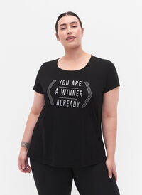 Sports t-shirt with print, Black w. Winner, Model