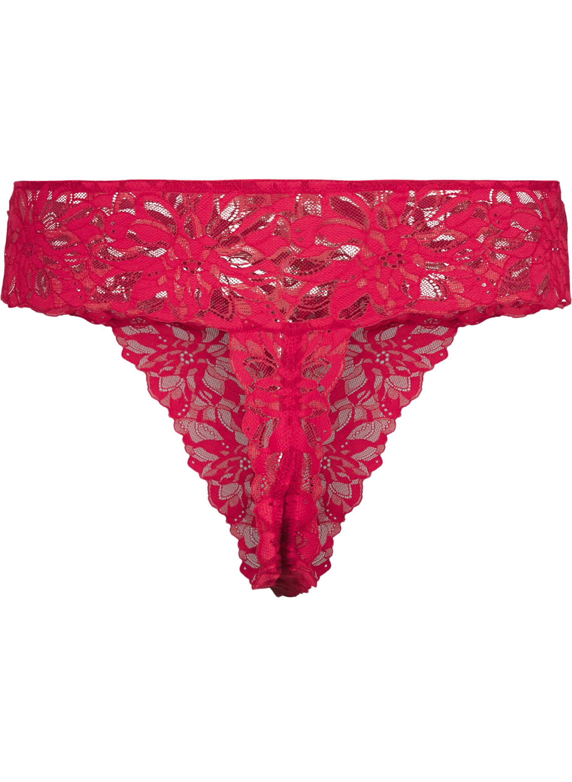 Zizzifashion Crotchless lace thong, Red, Packshot image number 1
