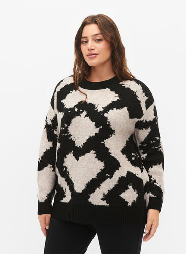 Patterned knitted blouse, Black Comb, Model image number 0