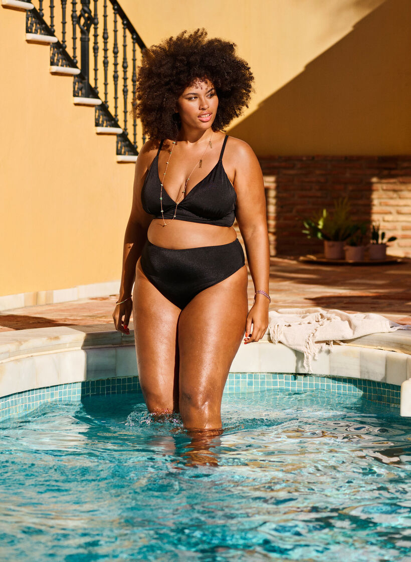 Solid color bikini bottom with regular waist, Black, Image