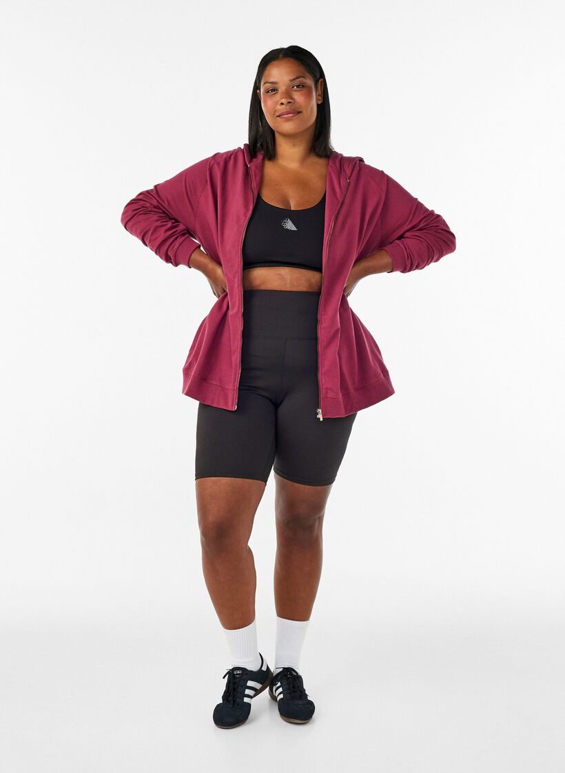 Hoodie with zipper and back print, Red, Model image number 1