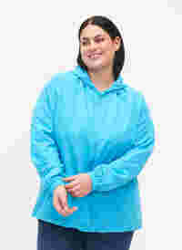 Short jacket with hood and adjustable bottom, River Blue, Model