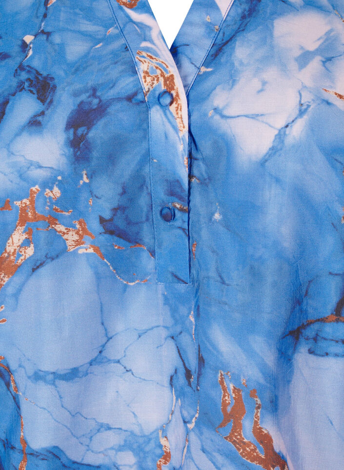 Viscose blouse with marble print and short sleeves, Blue, Packshot image number 2