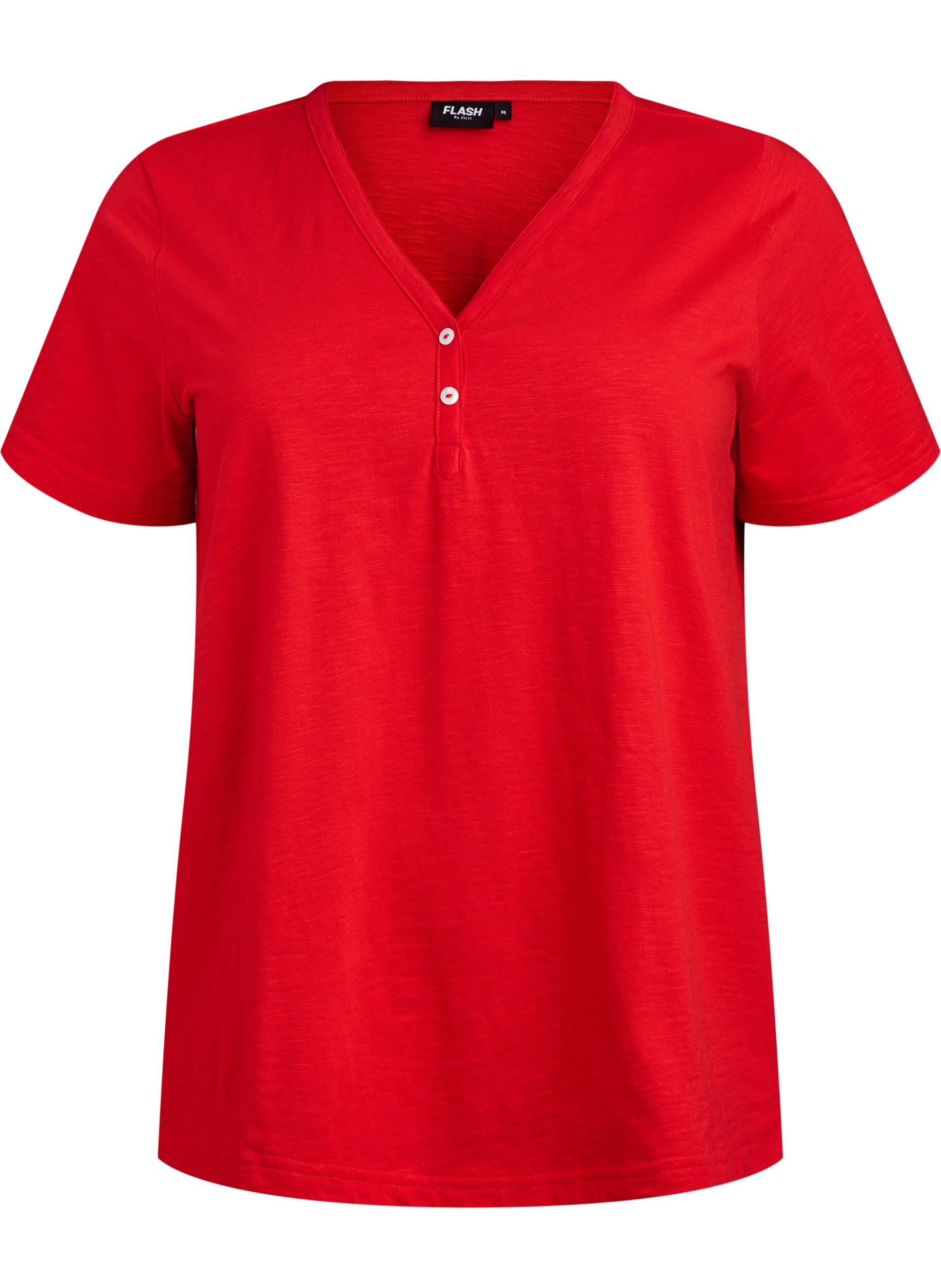 Zizzifashion T-shirt with button detail, Red, Packshot image number 0