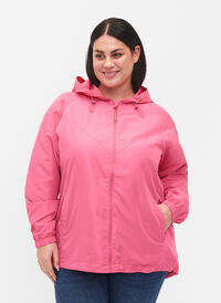 Short jacket with hood and adjustable bottom, Hot Pink, Model