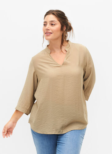 Solid color blouse with 3/4 sleeves, Coriander, Model image number 0