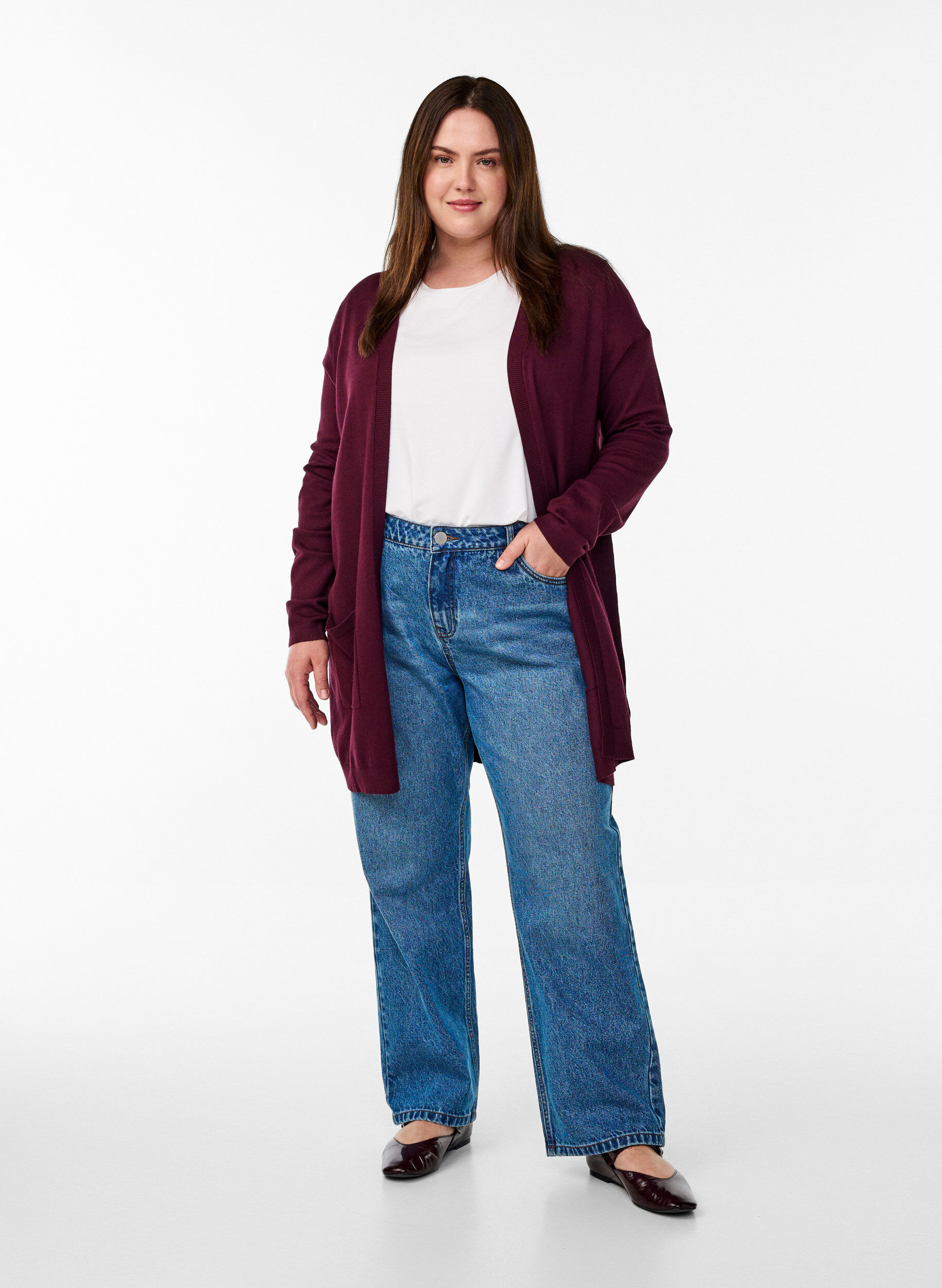 ZizzifashionLong knitted cardigan in a viscose blend, Red, Model image number 1