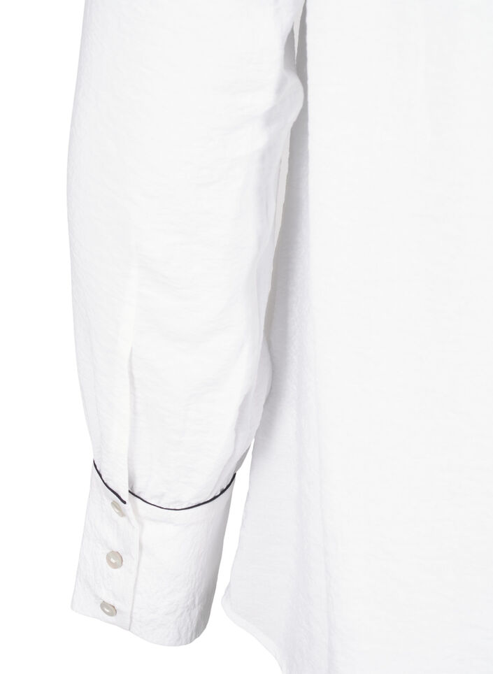 Long-sleeved viscose shirt blouse with ruffle, White, Packshot image number 3