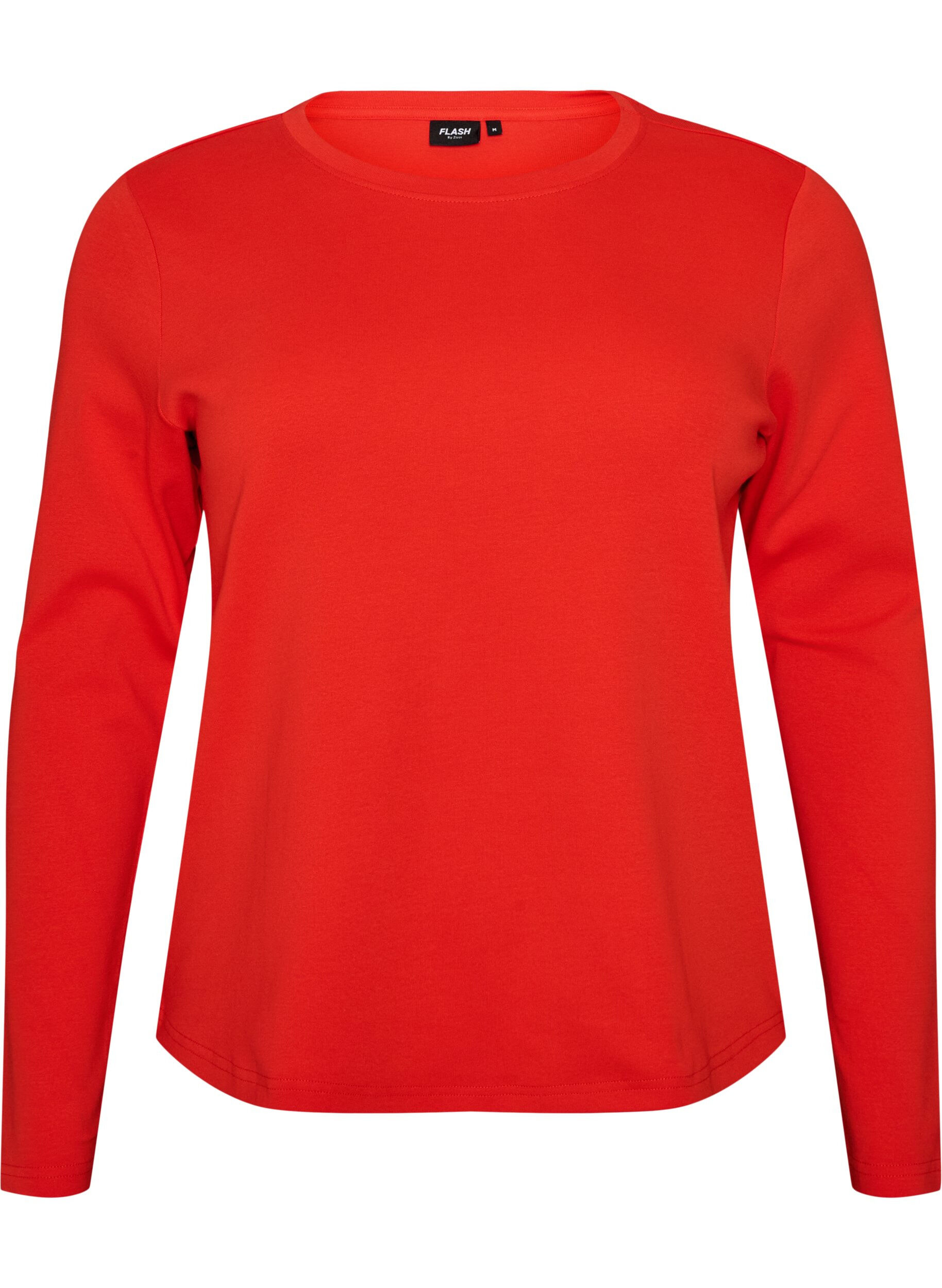 ZizzifashionLong-sleeved basic T-shirt with a round neck, Red, Packshot image number 0