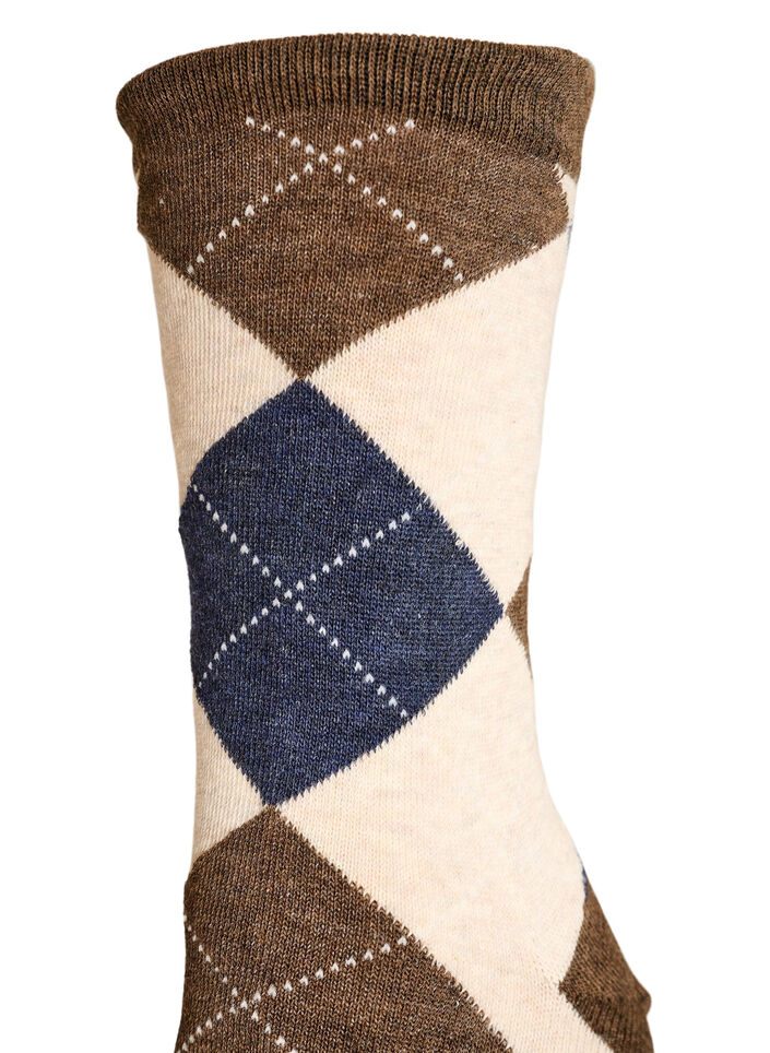 2-pack of harlequin pattern socks, Brown, Packshot image number 2