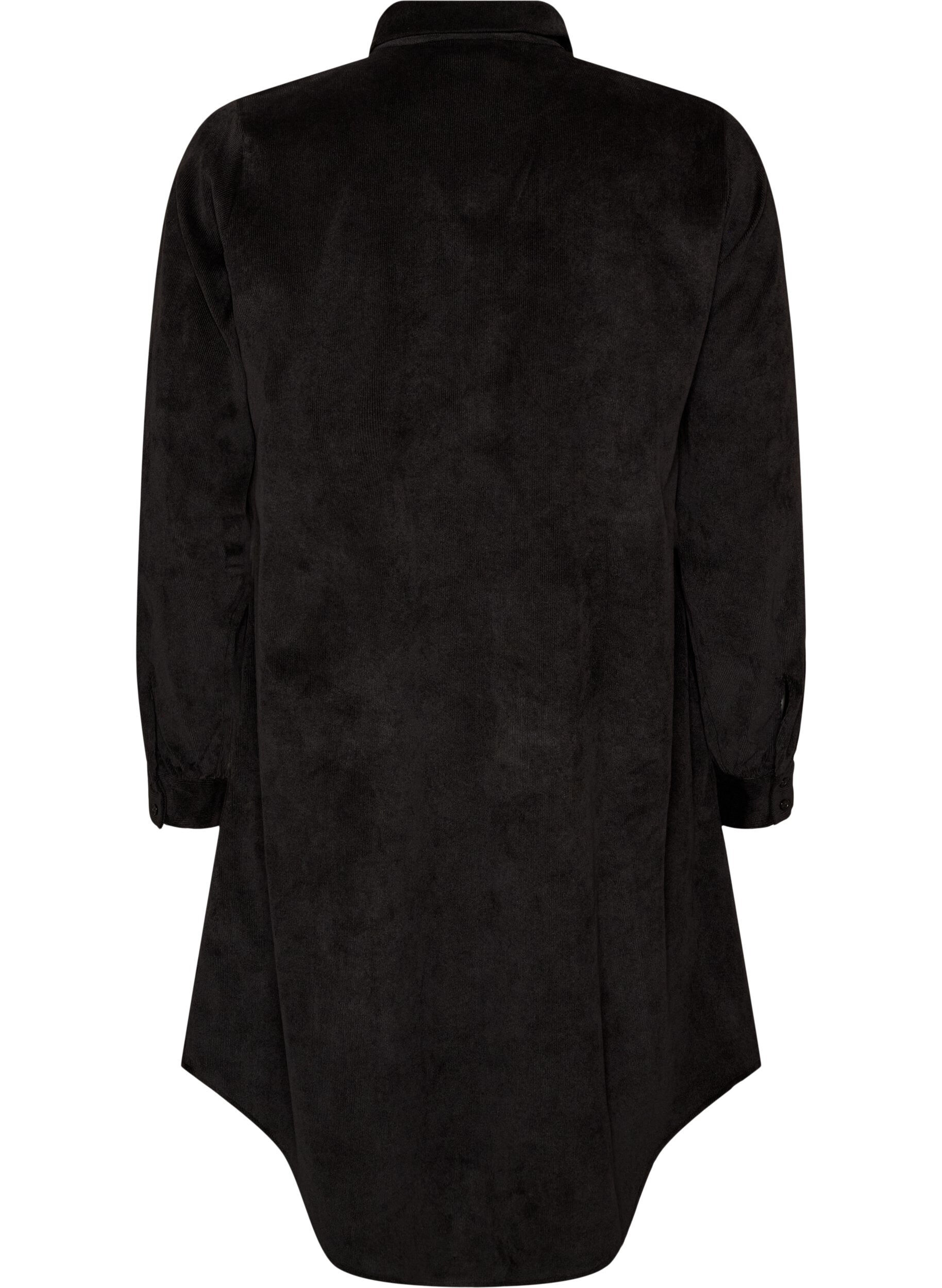 ZizzifashionCorduroy shirt dress with collar and button fastening, Black, Packshot image number 1