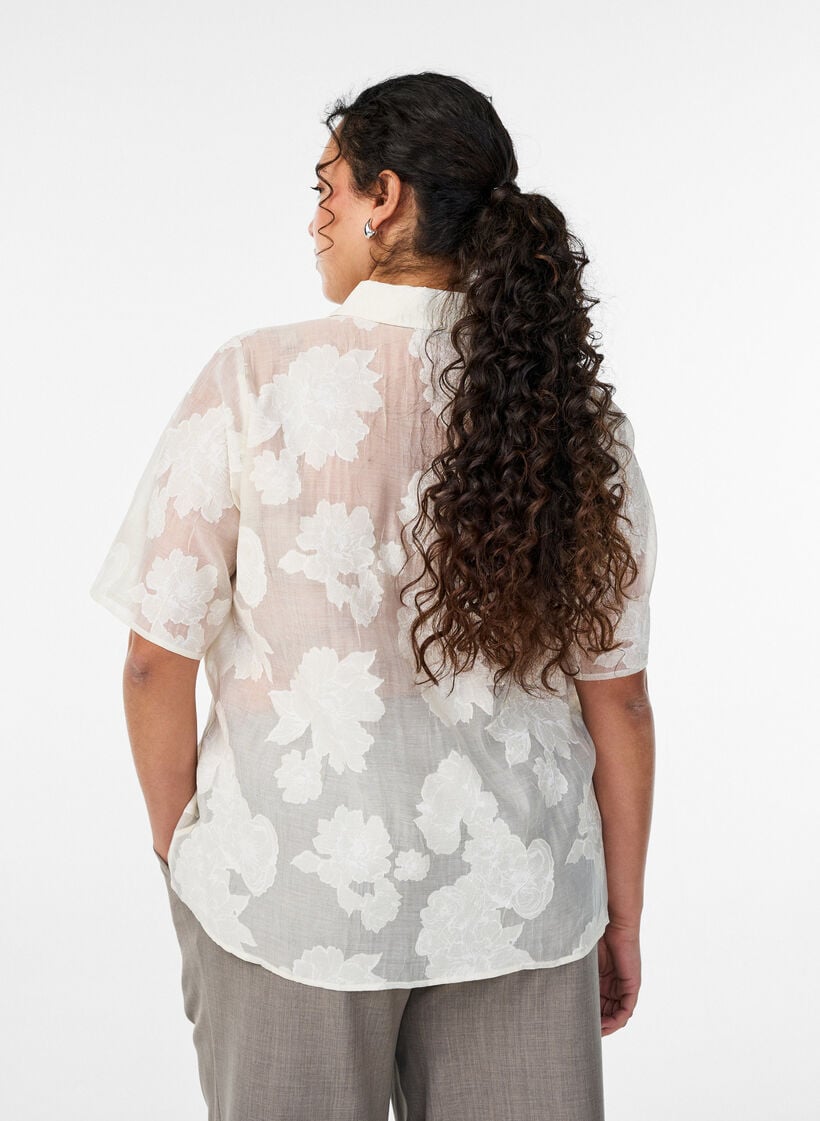 Sheer shirt blouse with floral print, Beige, Model image number 2