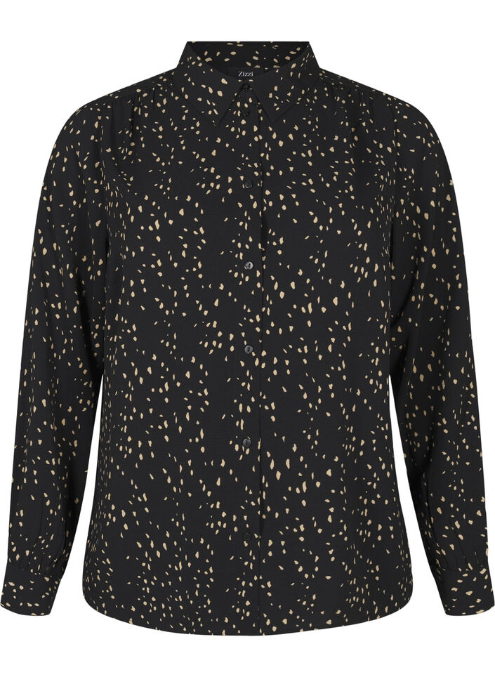 Dotted shirt with collar, Black w. Dot AOP, Packshot image number 0