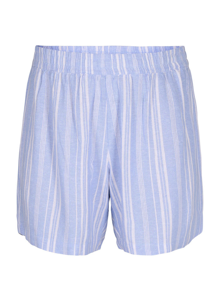 Striped shorts in a linen-viscose blend, Light Blue, Packshot image number 0