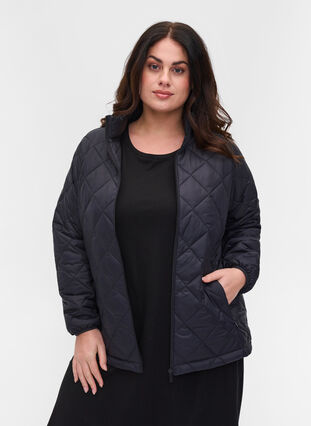 Lightweight quilted jacket with zip and pockets, Black, Model image number 0
