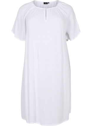 Short-sleeved viscose dress, Bright White, Packshot image number 0