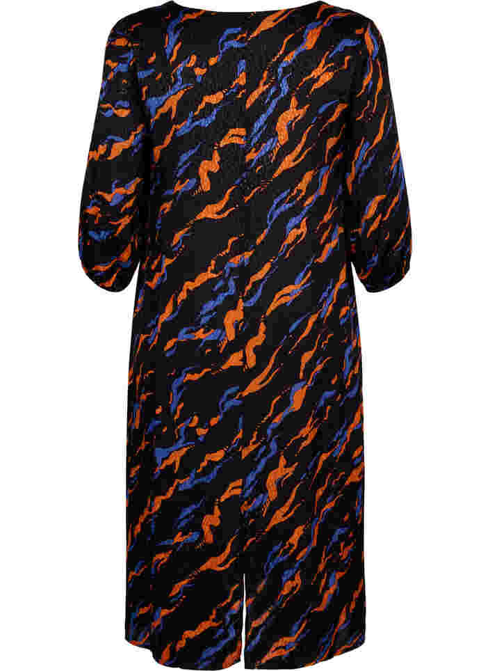 Printed midi dress with 3/4-length sleeves in viscose, Black Tiger AOP, Packshot image number 1