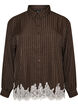 Pinstripe shirt with lace trim, Brown, Packshot image number 0