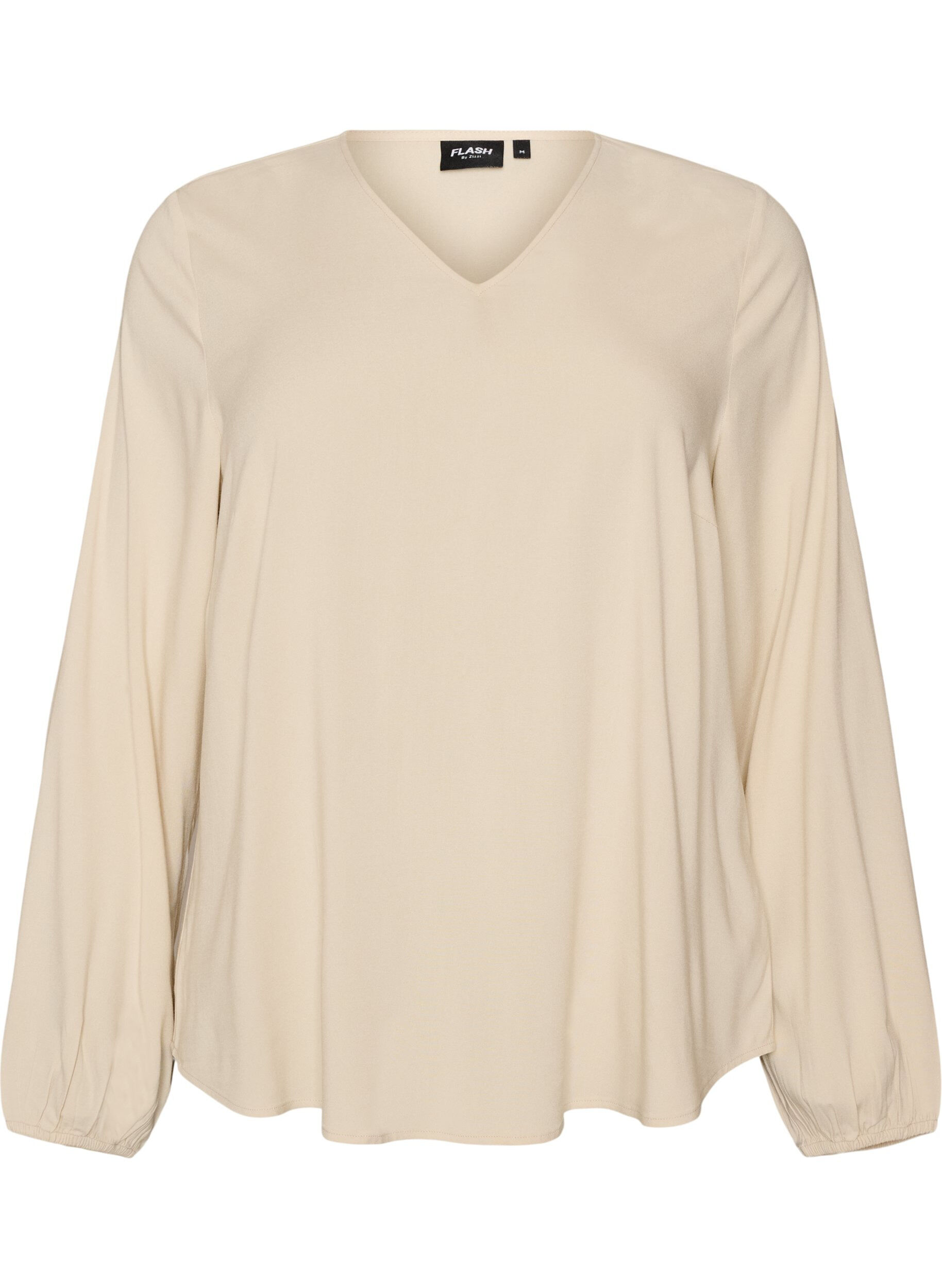 ZizzifashionViscose blouse with V-neck and rounded hem, Beige, Packshot image number 0