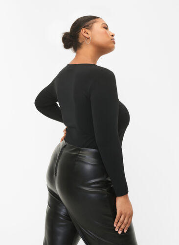 Cut-out blouse with long sleeves, Black, Model image number 1