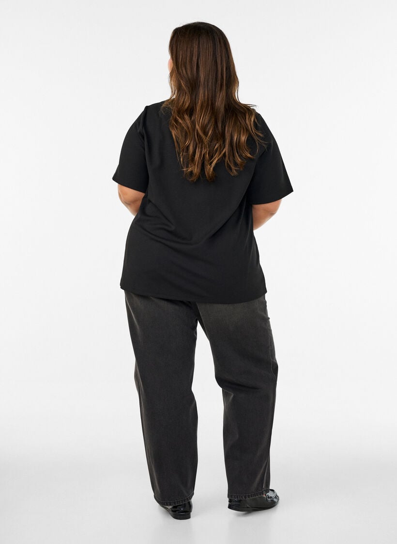 T-shirt with slits and decorative knot closures, Black, Model image number 2