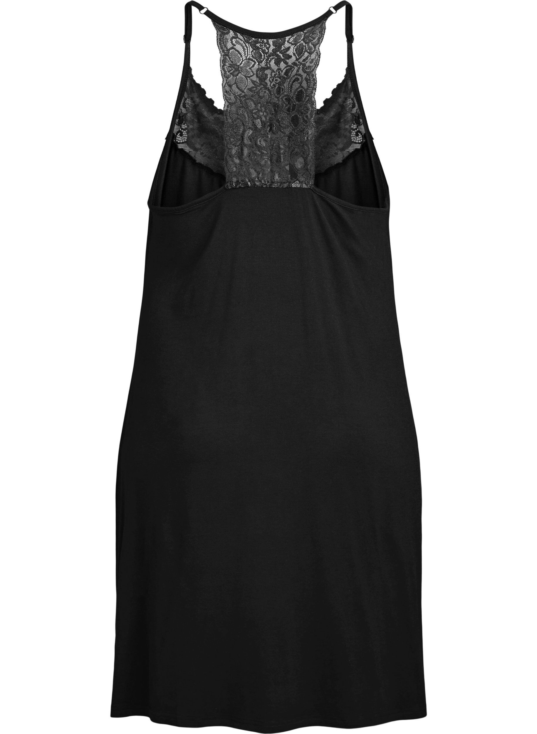 Zizzifashion Sleeveless viscose nightgown with lace details, Black, Packshot image number 1