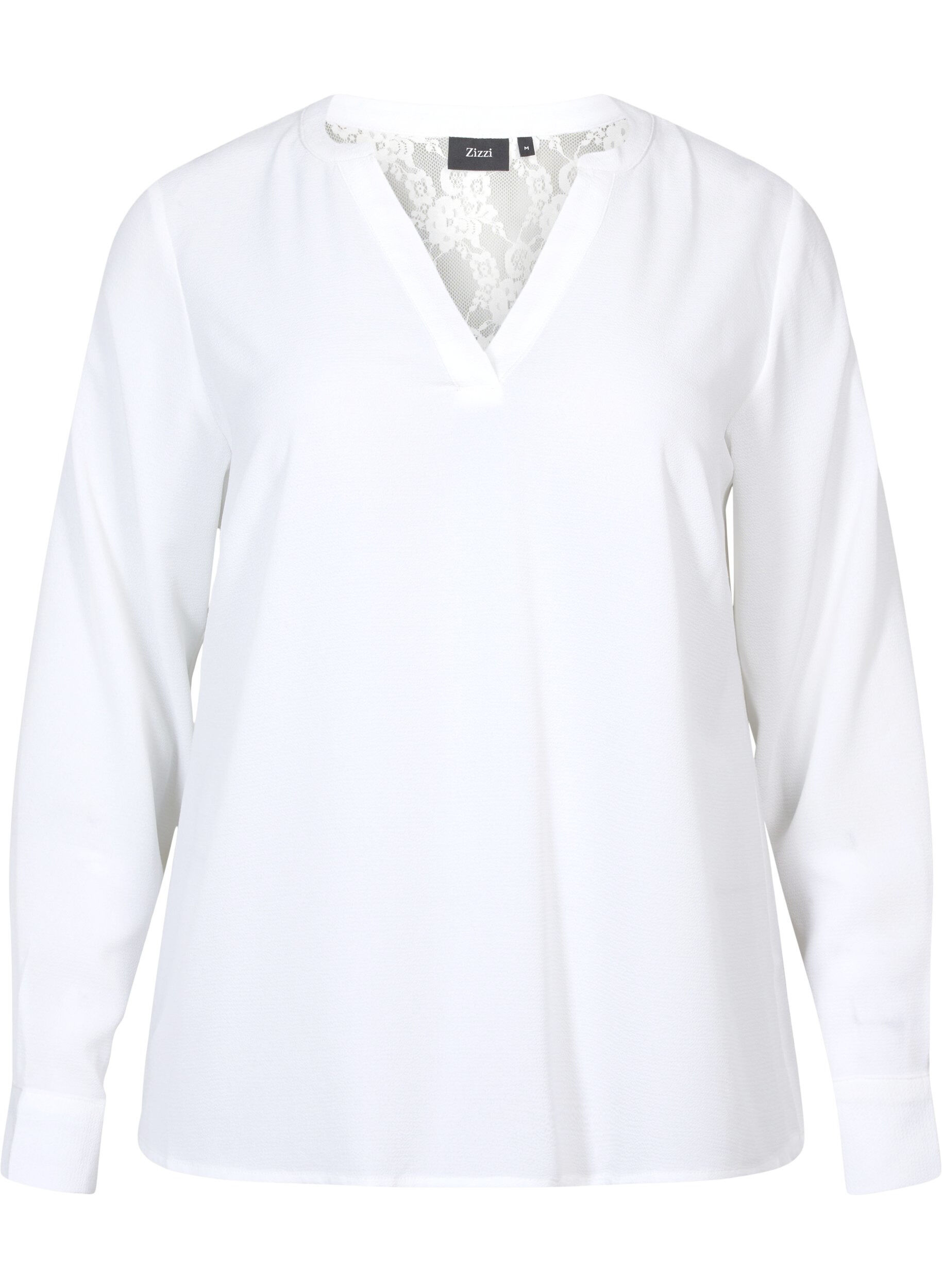 Zizzifashion Long-sleeved blouse with lace detail (GRS), Bright White, Packshot image number 0
