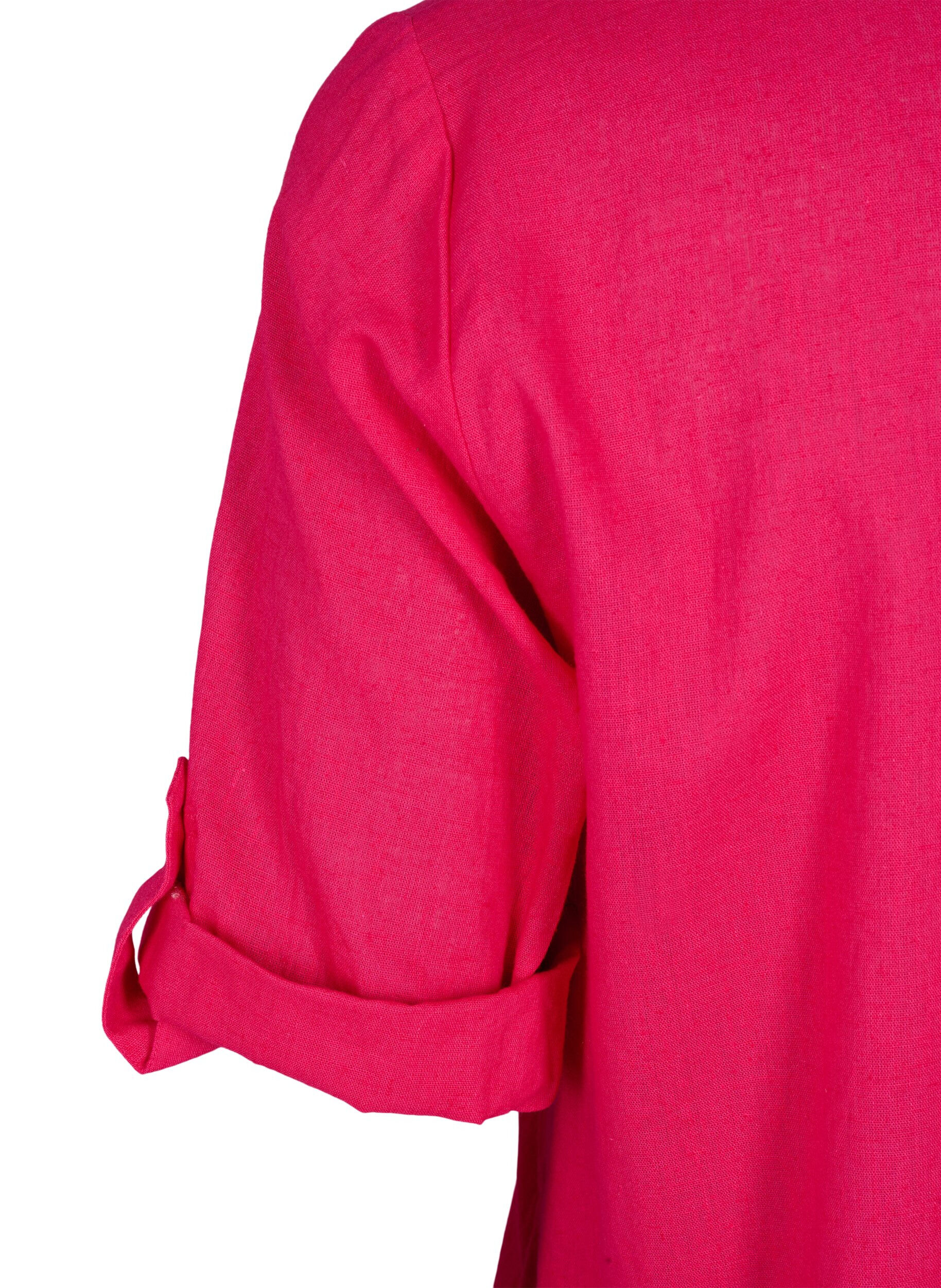 Zizzifashion Short-sleeved cotton blend tunic with linen, Bright Rose, Packshot image number 3