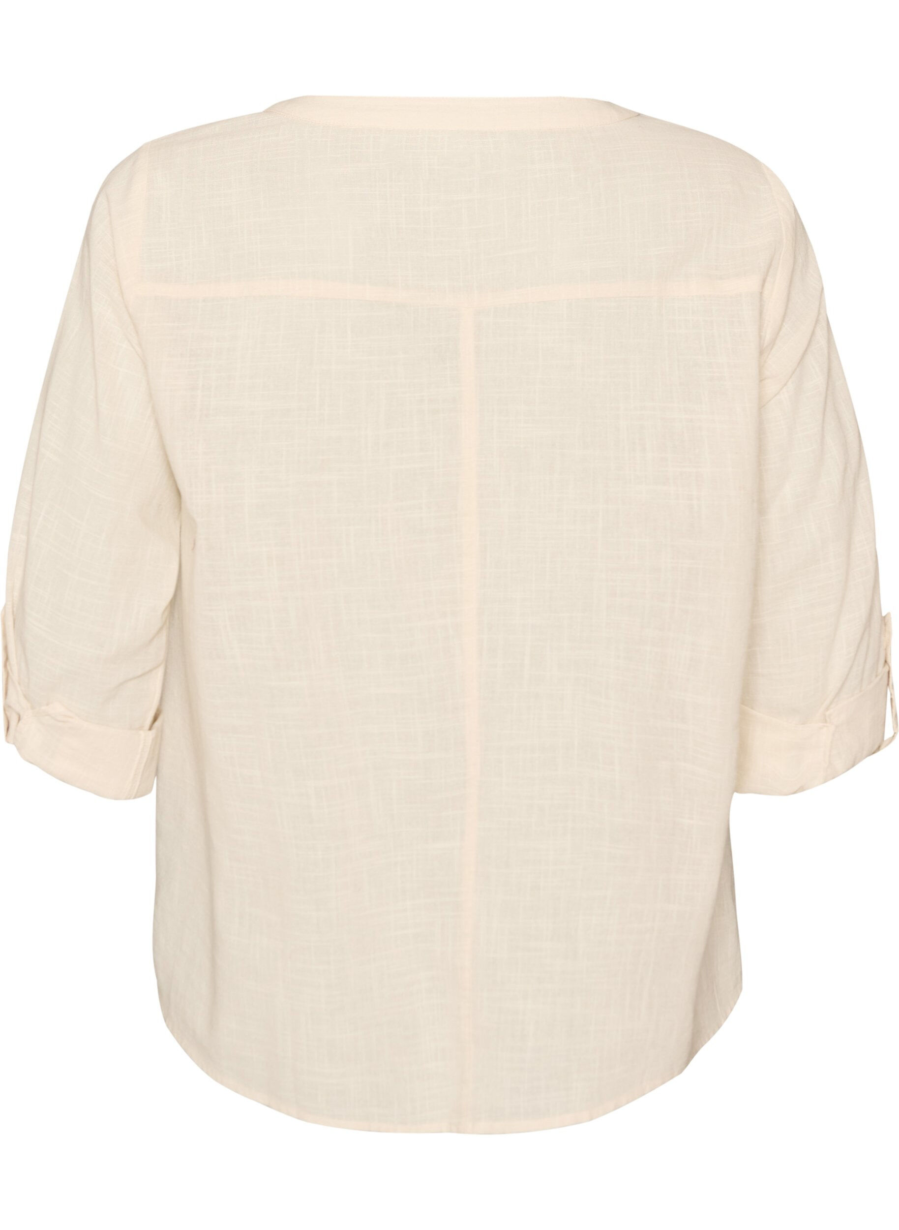 ZizzifashionCotton shirt blouse with a v-neck, Vanilla, Packshot image number 1