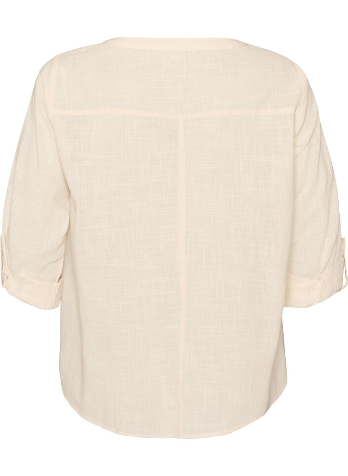 Cotton shirt blouse with a v-neck, Vanilla, Packshot image number 1